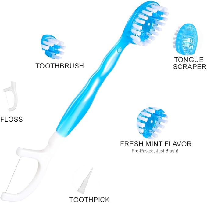 Toothbrushes Travel 14 Count Disposable Toothbrush Individually Wrapped Portable Oral Care Set 5 in 1 Pre-Pasted Mini Brush Floss Pick Tongue Scraper for Camping Hiking School