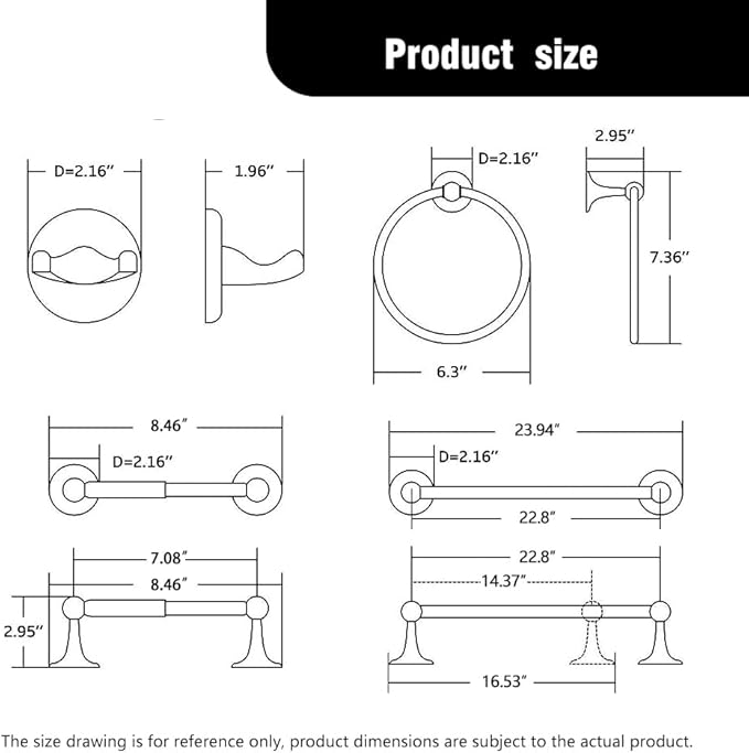 Matt Black Bathroom Accessory Set, Adjustable Towel Bar,Towel Ring,Toilet Paper Holder,Robe Hook 4-Piece Bathroom Hardware Set Wall Mounted (Matt Black)
