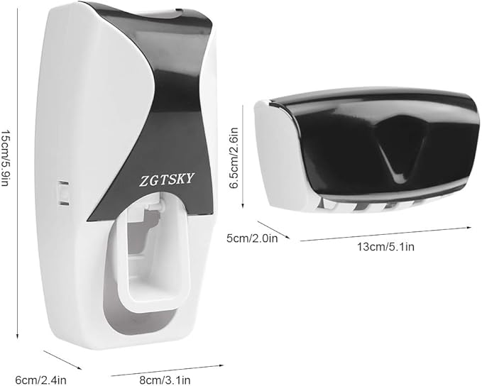 Toothbrush Holder Toothpaste Dispenser Set, Wall Mounted Automatic Hands-Free Toothpaste Dispenser, for Family Washroom Bathroom(黑色)