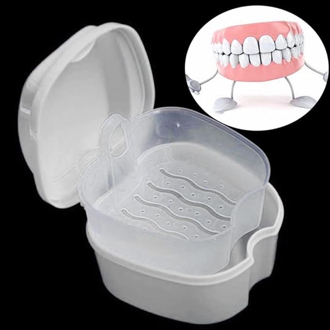 1PC Strong Denture Box With Simple Retrieval Tab Denture Bath Case False Teeth Storage Premium Mouth Guard Box Perfect To Safe Guard Dentures And Valuables(White)