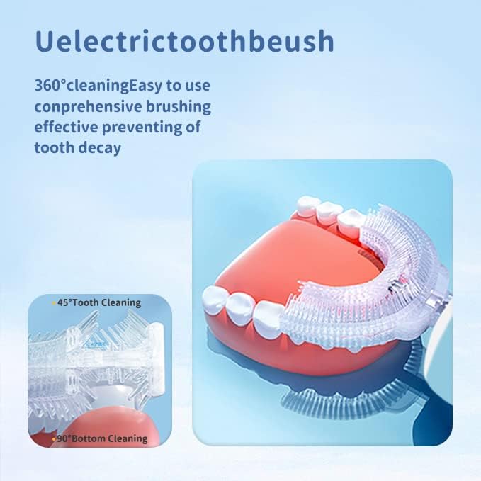Kids Electric U Shaped Toothbrush Children Rechargeable Sonic Toothbrush with 4 Brush Heads Full Mouth 6 Cleaning Modes - (Age 2-7, Gray)
