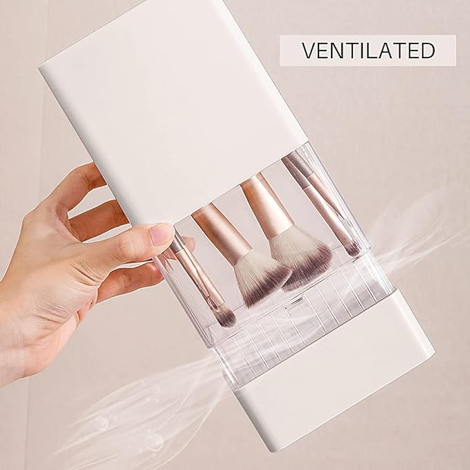 Acrylic Makeup Brush Air Drying Rack Holder - Cosmetic Brush Organizer with Lid, Waterproof Dustproof Container, 12 Holes for Different Brushes