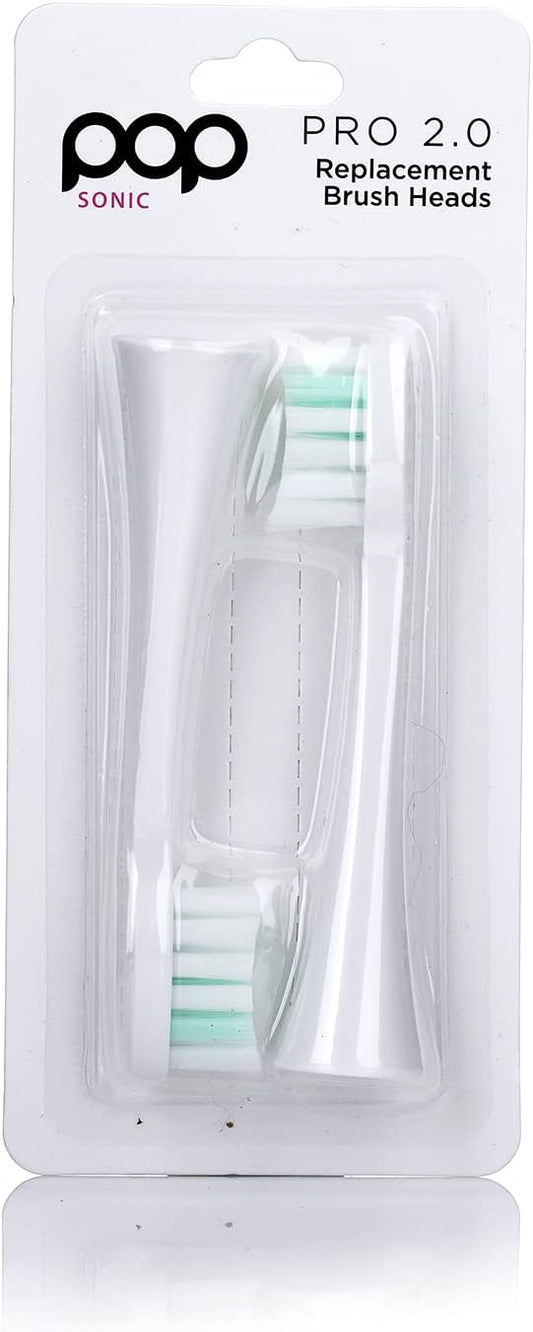 Pop Sonic Replacement Toothbrush Heads (Pack of 2) - Toothbrush Head w/Super Soft Dupont Tynex Nylon Bristles (Pro 2.0 Sonic)