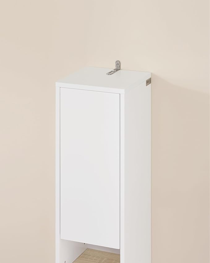 SoBuy Bathroom Narrow Storage Cabinet Skinny Tall Unit with Adjustable Shelves Slender Anti-Tipping Floor Standing Cupboard, White & Natural BZR34-WN