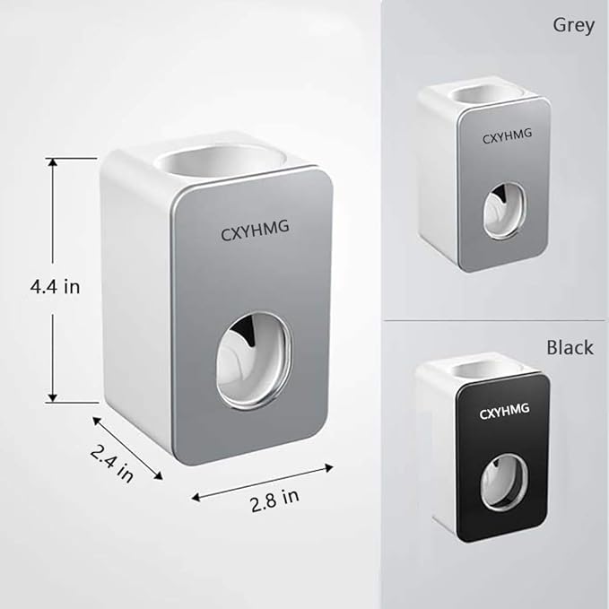 Toothpaste Dispenser, 2 PCS Automatic Toothpaste Squeezer Dispenser for Kids & Family Shower, is Wall Mount Bathroom Accessories with Super Sticky Suction Pad. (Black-Grey)