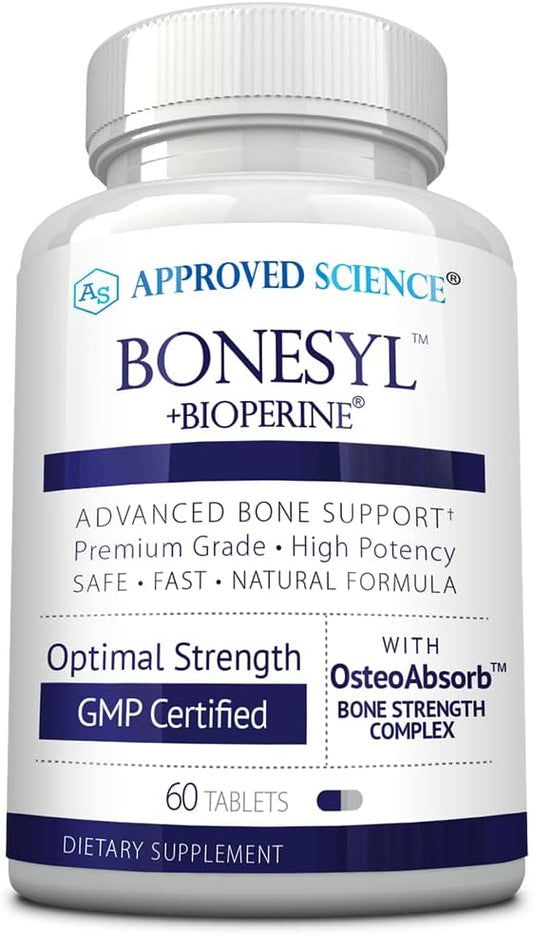 Approved Science Bonesyl - Strengthen Bones, Limit Bone Density Loss - Maintain Overall Bone Health - K2, BioPerine, and Magnesium - 60 Tablets - Vegan - Made in USA