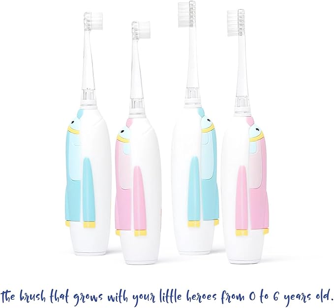 SuperMouth Turbo Twins Sonic Toothbrush – Battery-Powered, Soft Bristles, Flashlight to See Kids’ Mouth, Soothes Teething & Cleans Teeth for Ages 0-36 Months, Augmented Reality Sticker Included