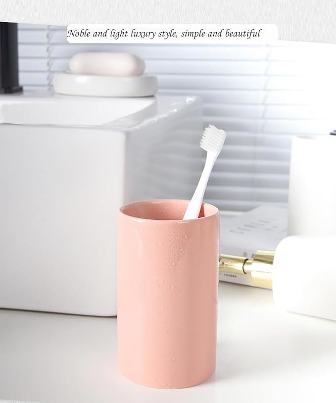 Pink Ceramic Toothbrush Holders, Bathroom Tumbler Cups,Toothbrush Cup, Bathroom Counter Organizer(300ml)