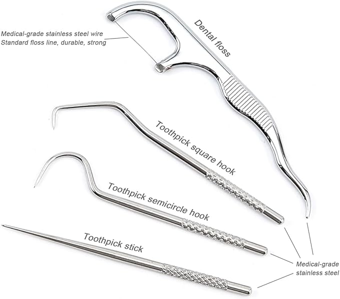 Portable Toothpicks Pocket Set, Dental Floss Picks, Reusable Flosser, Travel Tooth Picker, Flossers for Adults, Stainless Steel Teeth Cleaning Kit