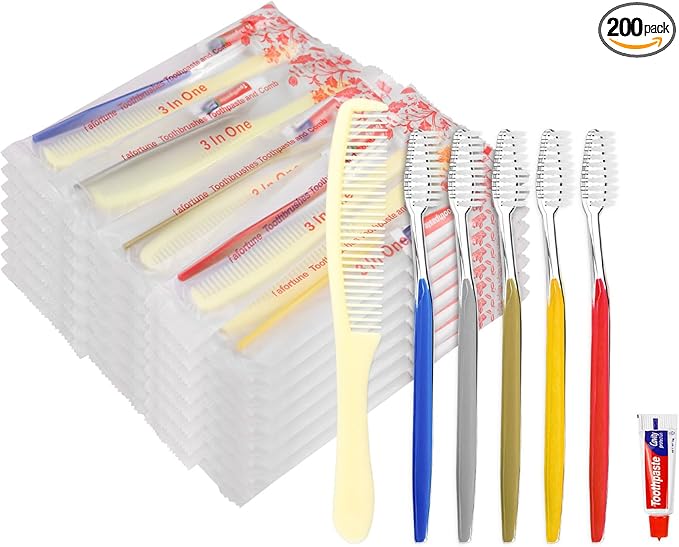 Disposable Toothbrushes with Toothpaste and Comb for Homeless Individually Wrapped-Suitable for Hotel,Air Bnb,Shelter/Homeless/Nursing Home/Charity (200PCS)