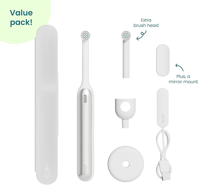 Quip 360 Oscillating Rechargeable Electric Toothbrush with Extra Brush Head - Soft Bristles, Pressure Sensor, 3 Intensities, 30-Day Battery Life, 2-Min Timer, Travel Case, Mirror Mount - Silver Cloud