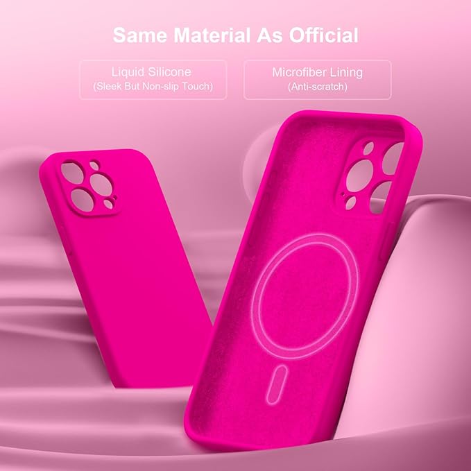 Magnetic for iPhone 15 Pro Case, Compatible with MagSafe, with 9H Nano Screen Protectors, Full Camera Protection, Silicone Shockproof Microfiber Lining Phone Case 6.1", Hot Pink