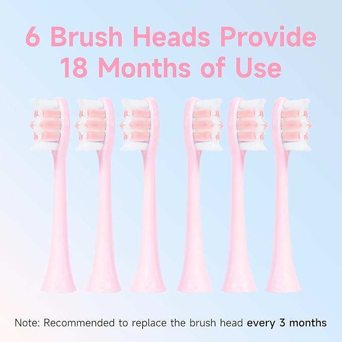 PERECT Ultrasonic Electric Toothbrush with 6 Brush Heads, 5 Modes Electric Toothbrush, Travel Rechargeable Power Toothbrush for Adults with Smart Timer &Travel Case & Soft Picks, IPX7 Waterproof, Pink