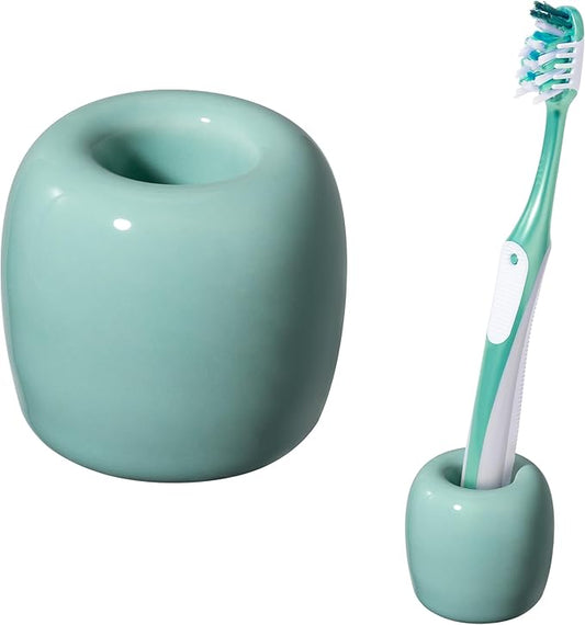 Urbanstrive Ceramic Toothbrush Holders for Bathrooms, Sleek Tooth Brush Holder Toothbrush Stand Tooth Brushing Holder, Portable Bathroom Accessories Organizer, Bright Green, 1 Pack