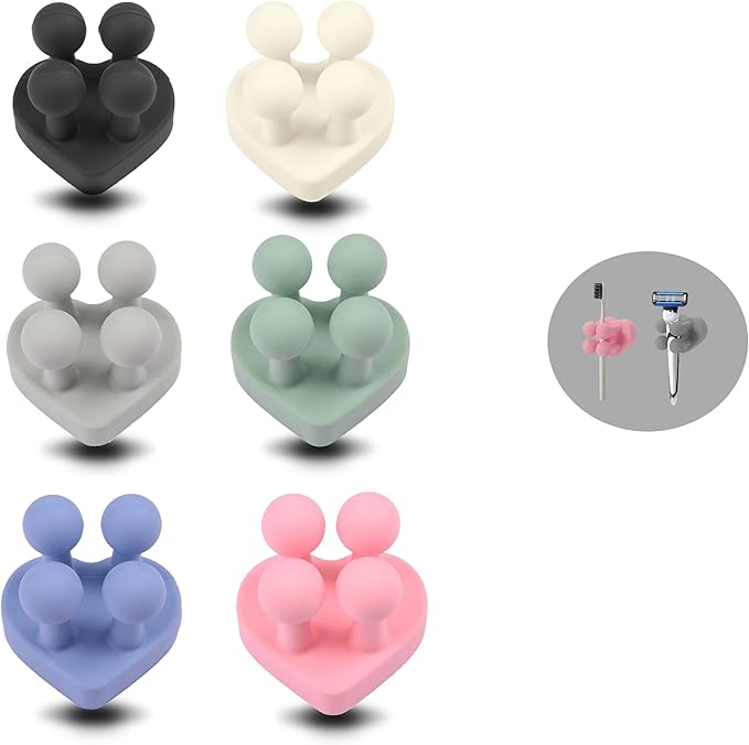 Silicone Toothbrush Holders Waterproof Toothbrush Hook Waterproof Hooks for Bathroom, Kitchen, Living Room & Office (Colorful Heart)