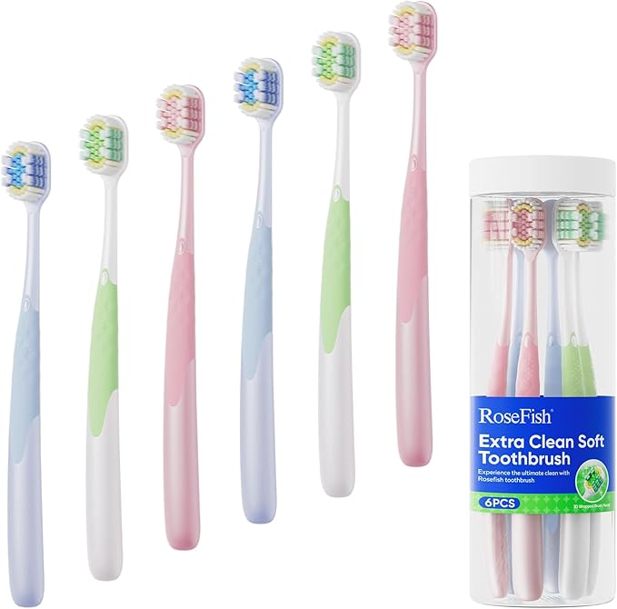 Extra Soft Toothbrush for Adults 3D Toothbrush Head with Ergonomic Handle Deeply Remove Surface Stains Soft Bristle for Sensitive Teeth Pregnant Women 6 Pack