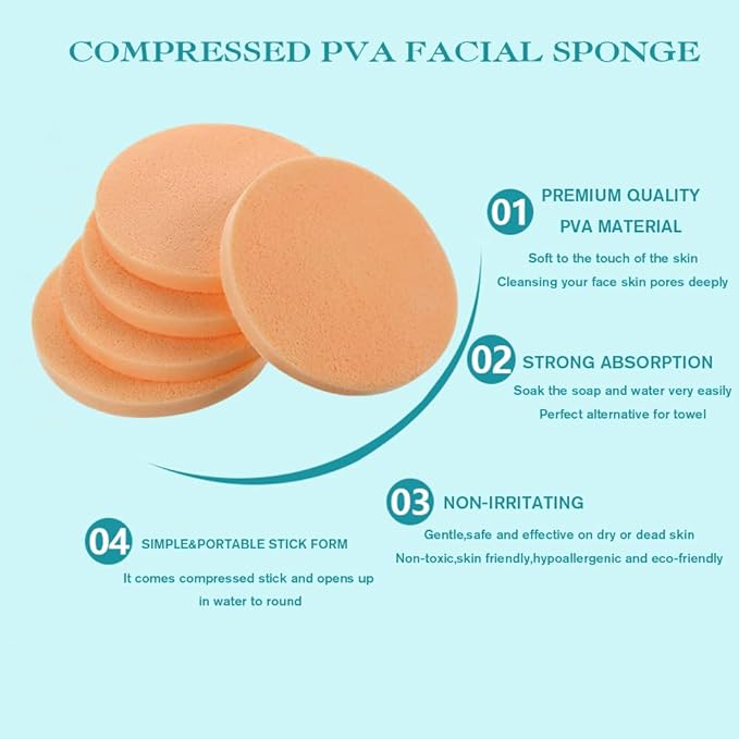 Compressed Facial Sponge,Reusable Makeup Blender 60 Count,Soft Round Wash Sponges for Estheticians Makeup Removal,Face Cleansing Exfoliating Compress Spa Pads for Women,Orange