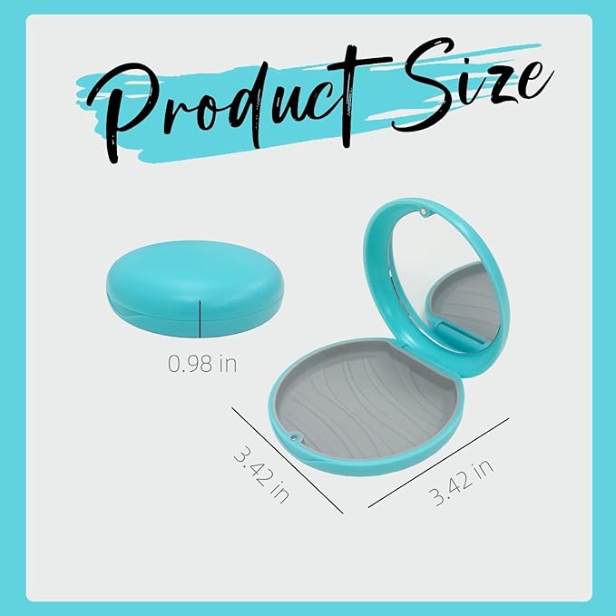 2 Pack Aligner Case with Mirror,Convenient Retainer Case for Invisalign Aligners, Night Guards, and Mouth Guards (2PCS Cyan Outside Gray Silicone)