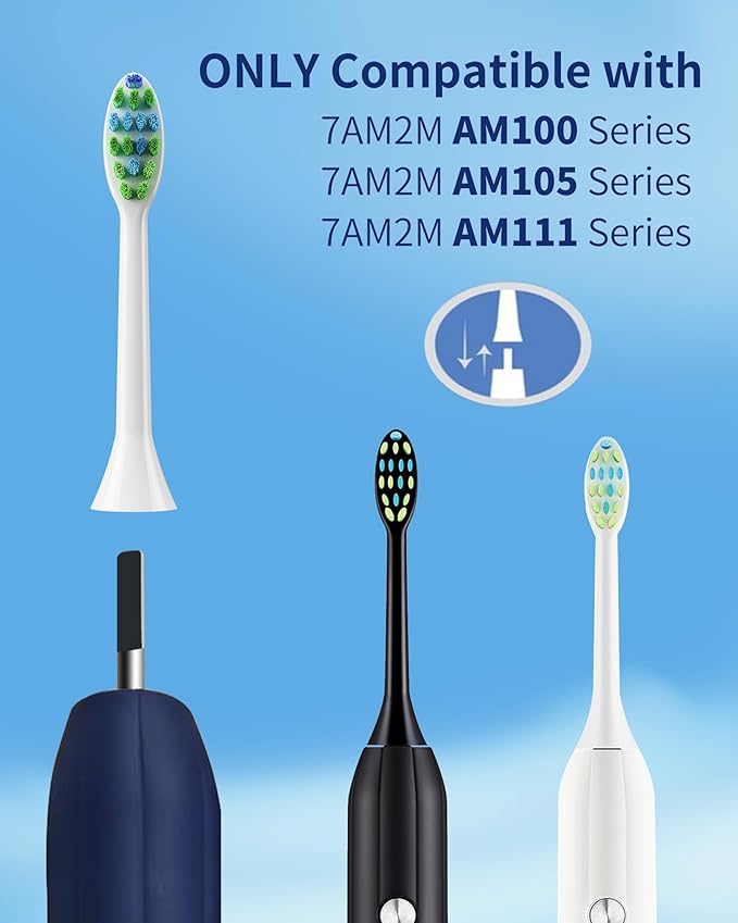 7AM2M AM100/AM105/AM111 Electric Toothbrush Brush Heads x 8 for 7AM2M Electric Toothbrush ONLY (Black)