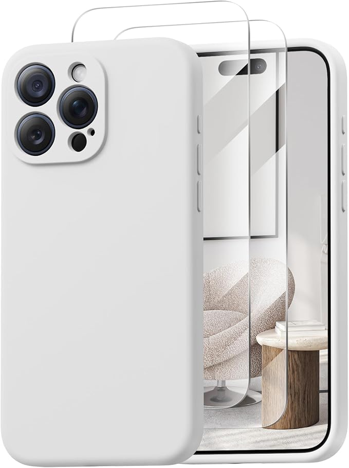 Magnetic for iPhone 15 Pro Case, Compatible with MagSafe, with 9H Nano Screen Protectors, Full Camera Protection, Silicone Shockproof Microfiber Lining Phone Case 6.1", White