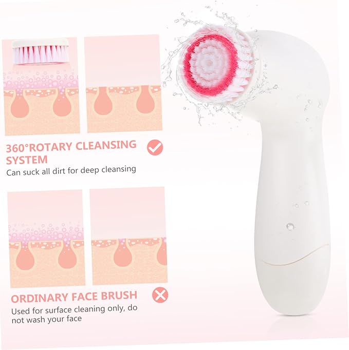 Electric Facial Cleansing Brush Heads Rotating Pore Cleaning Tool for Daily Use Rosy