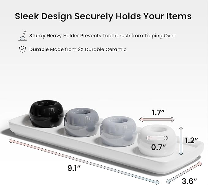 ELIKAI Ceramic Toothbrush Holder Set with Tray, Countertop Organizer for Bathroom, Storage Solution for Toothbrushes, Bathroom Accessories - Shades - 4 Pack