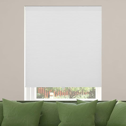 CALYX INTERIORS Blackout Cellular Honeycomb Shade, Cordless, 3/8" Single Cell, 26.5" W x 60" H, Blackout White