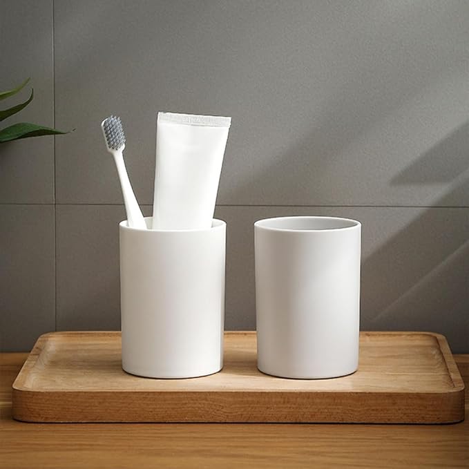 Non-Slip Bottom Couple Toothbrush Cup, Simple Bathroom Holder, Unbreakable Reusable Exquisite Toothbrush Holder (White&Grey)