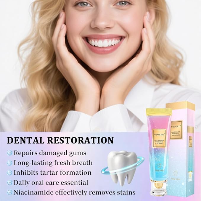 Utogru Niacinamide Whitening Toothpaste – Enamel Repair, Stain Removal, Fluoride-Free, 3.8oz