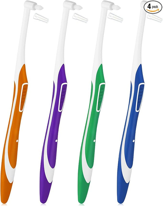 4 PCS Tufted Toothbrush Set, Interspace End-Tuft Brushes, Soft Bristles for Orthodontic and Interdental Cleaning, Easy Grip, Multi-Color