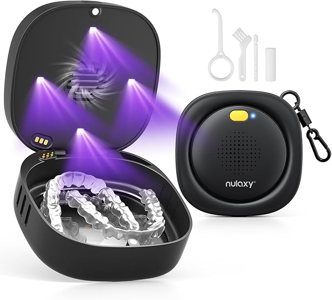 Nulaxy UVC Retainer Case with Fan, Magnetic Closure Aligner Case Includes Vent Holes and Mirror, Portable Retainer Box with Removal Tool and Brush Compatible with Invisalign Retainer Slim Aligner