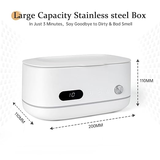 Powerful Ultrasonic Cleaner for Jewelry, Eyeglasses, Watch & Brushes, 480ML Stainless Steel Tank, Portable Design, Fast Clean for Ring, Earring, Bracelet & Necklace, with Smart Timer & Degas Function