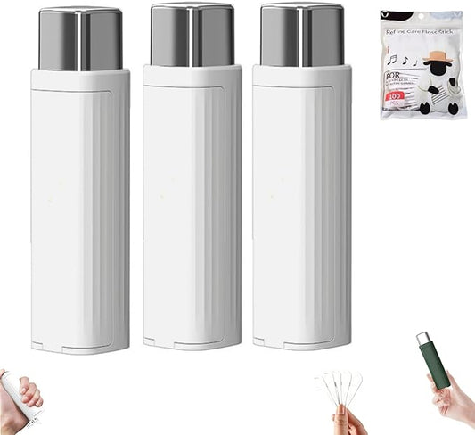Portable Floss Dispenser with 100 Pcs Dental Floss, Dental Floss Dispenser Dental Floss Picks Case,Portable Automatic Floss Dispenser Floss Organizer Travel Floss Case (White-3PCS)