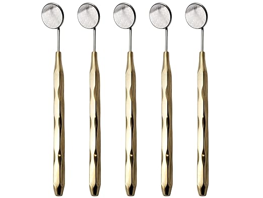 ARTMAN INSTRUMENTS Dental Mirror Set of 5 – Stainless Steel with Gold Plated Handle, Front Surface Rhodium Plasma Coated, European Style Threading, Autoclavable