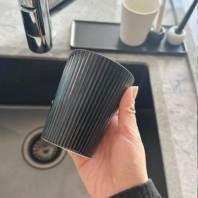 Ceramic Vertical Stripe Toothbrush Cup, Couple Ceramic Toothbrush Cup, Bathroom Tumbler, Striped Ceramic Coffee Mug, Drinking Cup (Black)