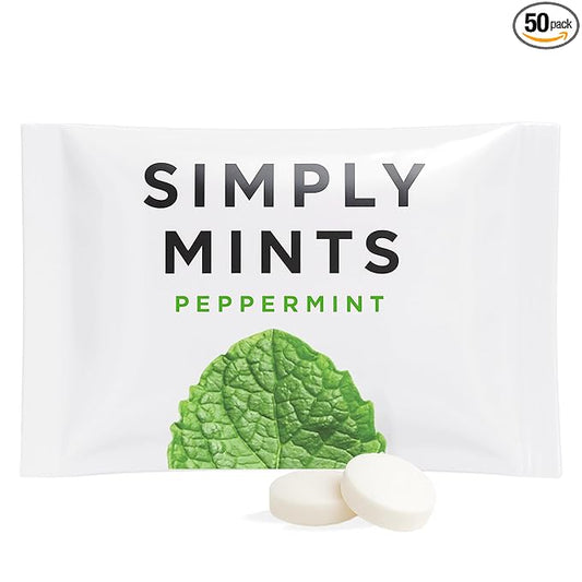 SIMPLY Peppermint Breath Mints, Individually Wrapped Breath Mints in Bulk, 50 Packets (2 per Packet) | Perfect for Office, School, Travel, Party Favors, Restaurants & Hospitality