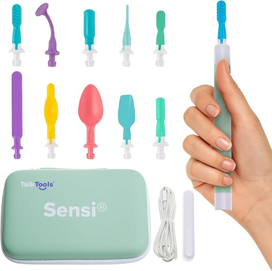 TalkTools Sensi Rechargeable Kit & 10 Jaw Tips - Sensory Therapy Tool for Speech and Feeding, Autism Sensory Products, ADHD Tools, Speech Therapy Gifts for Autism Children - Green