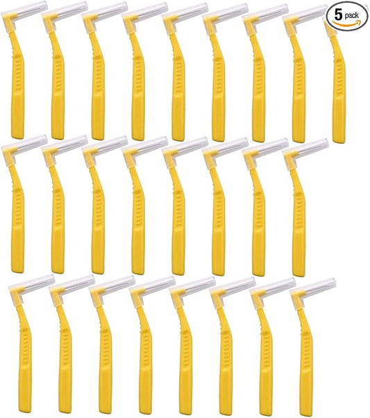 Angzhili 25 Pcs Interdental Angle Brushes,Reusable Dental Cleaners,Oral Dental Hygiene Brush,Dental Toothpick Floss for Braces,Tooth Cleaning Tool (Yellow)