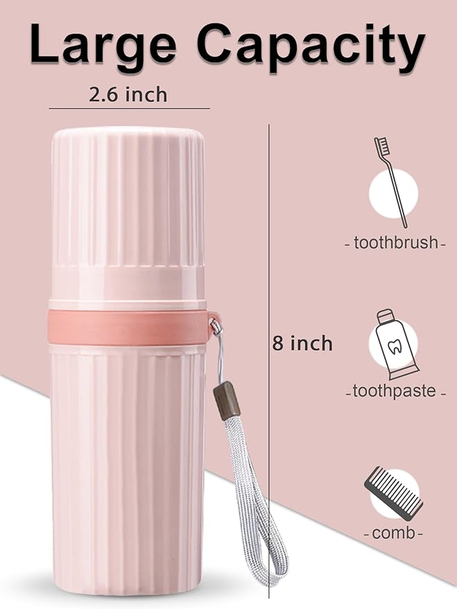 Toothbrush Travel Case, Pink Travel Toothbrush Cup Holder for Toothbrush and Toothpaste, Portable Travel Toothbrush Container for Traveling Camping Business School