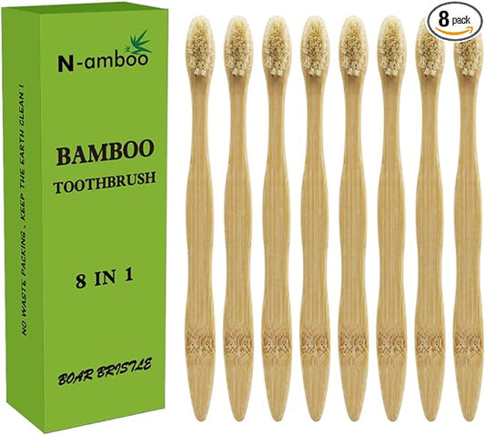Bamboo Toothbrush Boar Bristles 100% Biodegradable and Natural 8 Pieces of One Pack