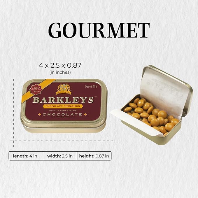 Barkleys Gourmet Chocolate & Cinnamon Breath Mints - Strong Chocolate Cinnamon Flavor for Party, After Dinner, Wedding, Every Day Use-Vegan Mints In Reusable Classic Travel Tins, 6 Pack - 50 Count Each