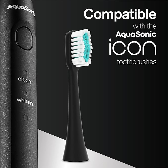 AquaSonic Genuine Icon Replacement Brush Heads | Compatible with AquaSonic Icon Toothbrush | 2 Brush Heads | for Normal & Sensitive Teeth (Onyx)