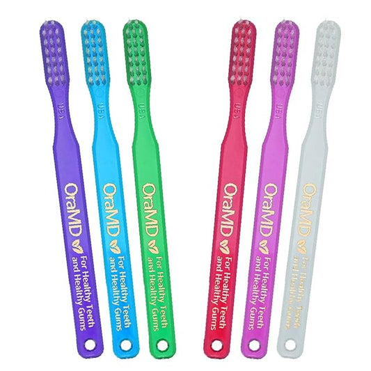 OraMD Soft Bristles Toothbrush - Designed by Dr. Charles C. Bass for Sensitive Teeth and Gums - Manual Toothbrushes with Soft Nylon Bristles for Adults Oral Care - Pack of 6