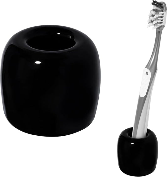 Urbanstrive Ceramic Toothbrush Holders for Bathrooms, Sleek Tooth Brush Holder Toothbrush Stand Tooth Brushing Holder, Portable Bathroom Accessories Organizer, Black, 1 Pack