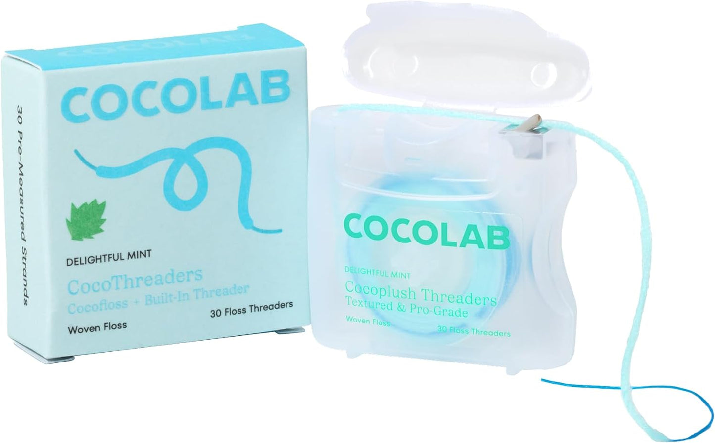 Cocofloss CocoPlush Threaders, Dental Floss for Implants, Bridges, and Braces, Mint, Waxed, Dentist-Designed Oral Care with Coconut Oil, 30 Per Pack