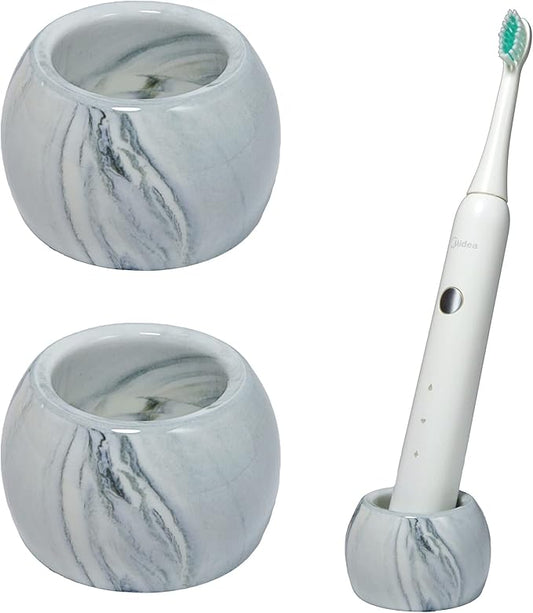 Small Ceramic Electric Toothbrush Holder Stand for Bathroom Vanity Countertop,Set of 2,Grey