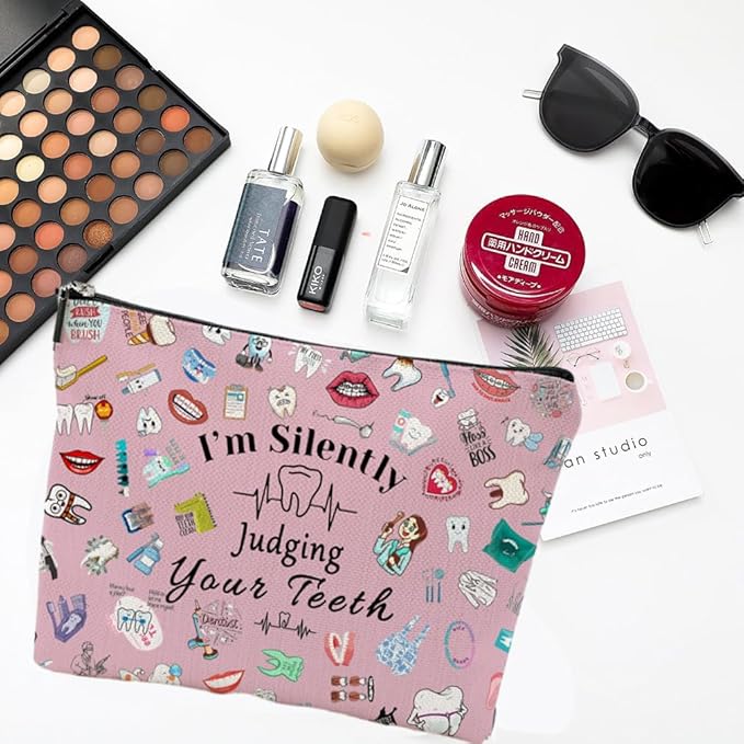 Dentist Gifts, Dental Gift for Women, Graduation Gift for Dentist, Cosmetic Bag with Dental Theme, Thank You Gift for Her, Retirement or Birthday Present