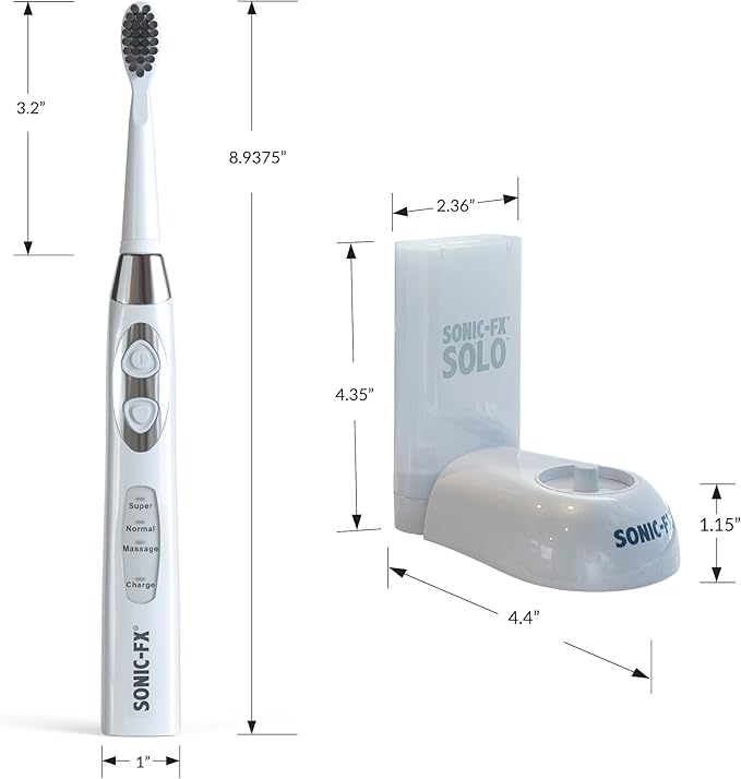 Sonic-FX Solo Electric Toothbrush - 3 Brushing Modes - with Intelligent Auto-Timer, Includes 2 Tooth Brush Heads, and 1 Interdental Head, Rechargeable, Electronic Charging/Storage Base (Black)