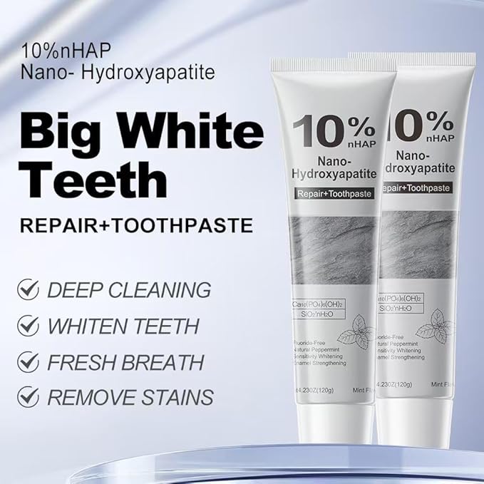 2 Pcs 10% Hydroxyapatite Toothpaste, Nano-Hydroxyapatite Toothpaste for Advanced Enamel Protection,New Upgraded Formula,Gentle Mint,Fresh Breath