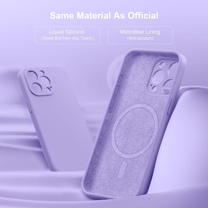 Magnetic for iPhone 15 Pro Case, Compatible with MagSafe, with 9H Nano Screen Protectors, Full Camera Protection, Silicone Shockproof Microfiber Lining Phone Case 6.1", Clove Purple